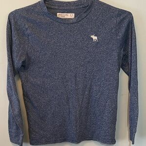 Abercrombie Kids Logo Boys Plain Blue Heathered Navy Long Sleeve Tee
